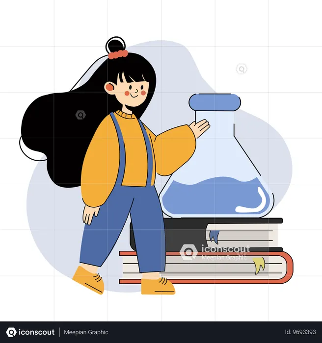Cheerful Student with Books and Science Flask  Illustration