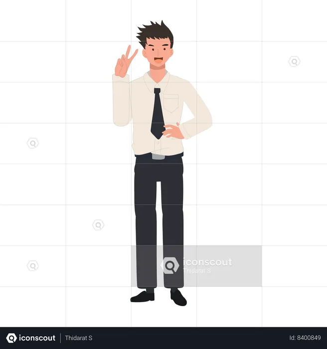 Cheerful Thai University Student in Uniform Making Peace Hand Sign  Illustration