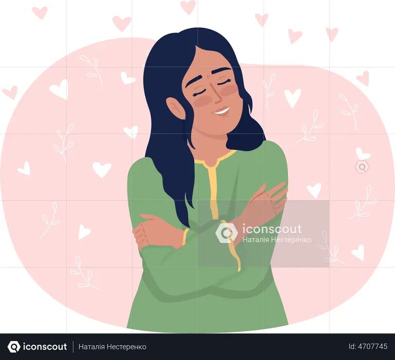 Cheerful young woman loving herself  Illustration