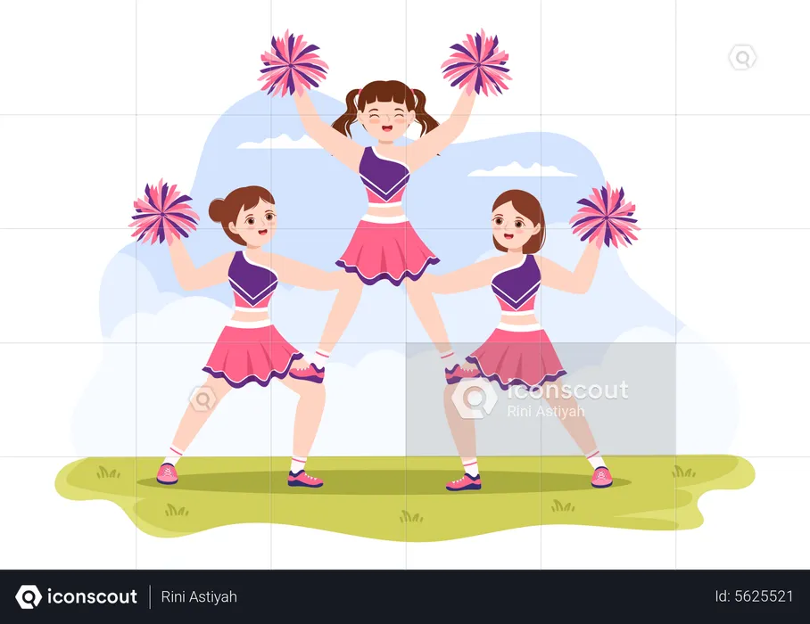 Cheerleader Girls making pyramid  Illustration