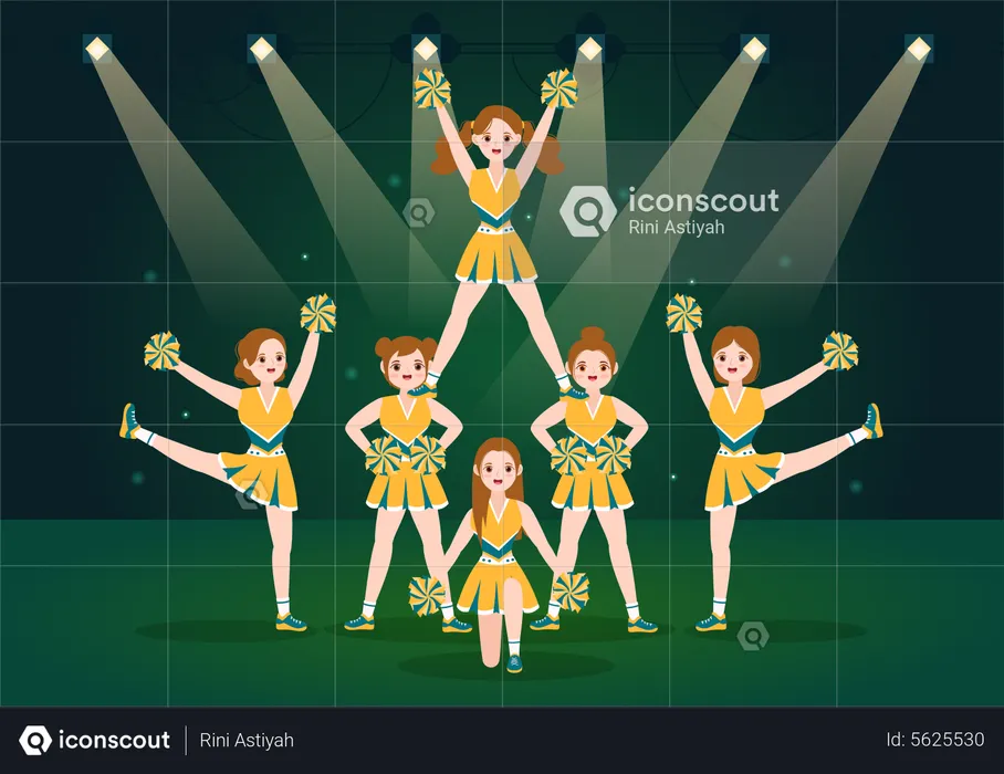 Cheerleader Girls with pompoms doing dance  Illustration