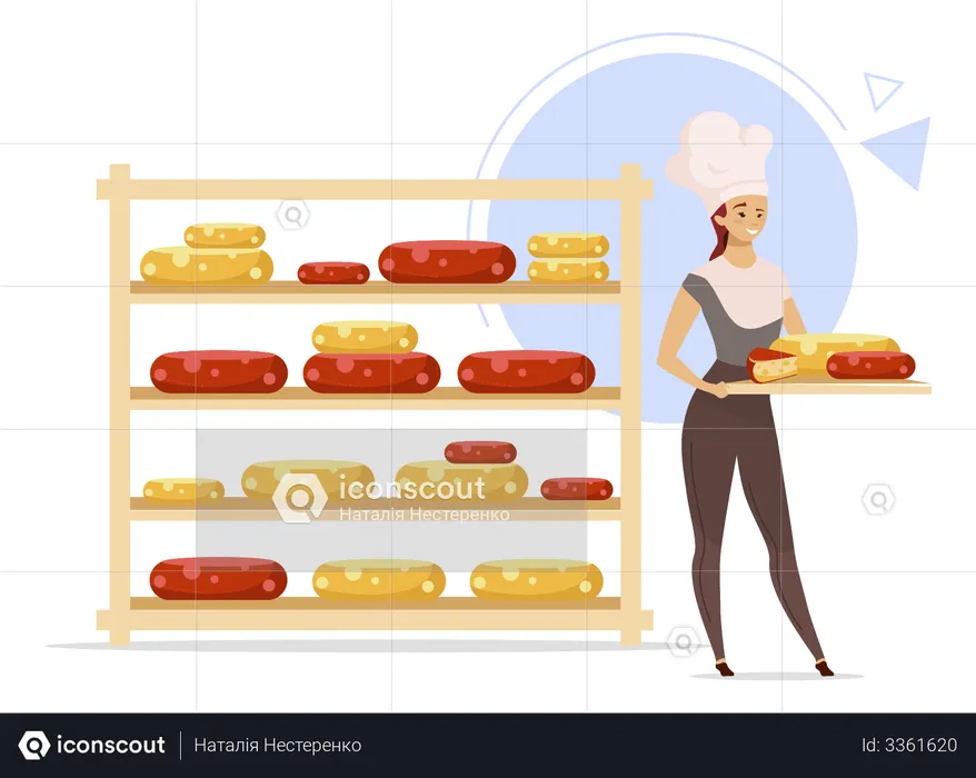 Cheese producer serving cheese  Illustration