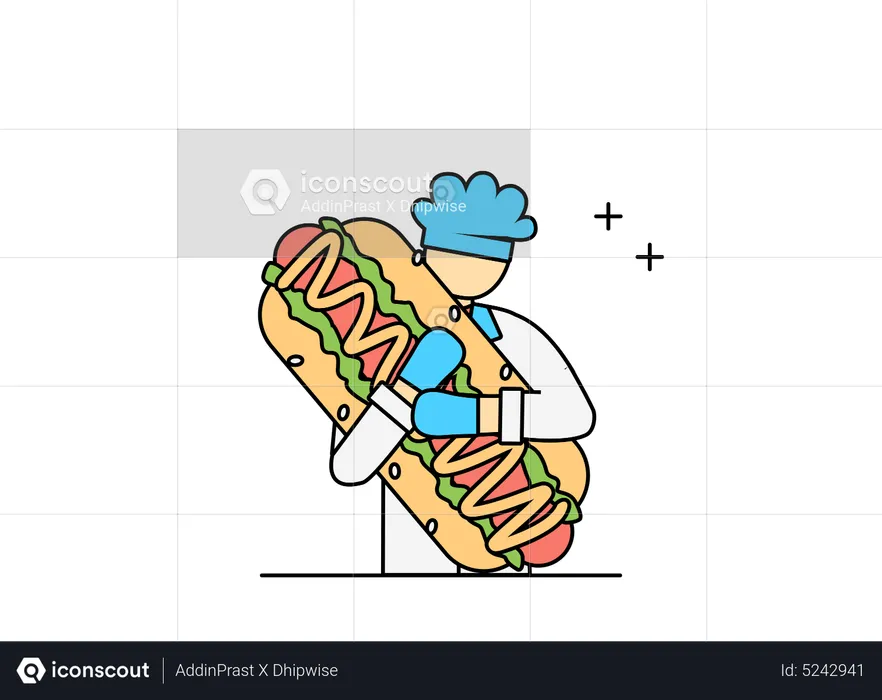 Chef and hot dog  Illustration