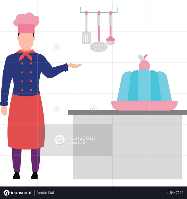 Chef apuntando a la gelatina  Ilustración