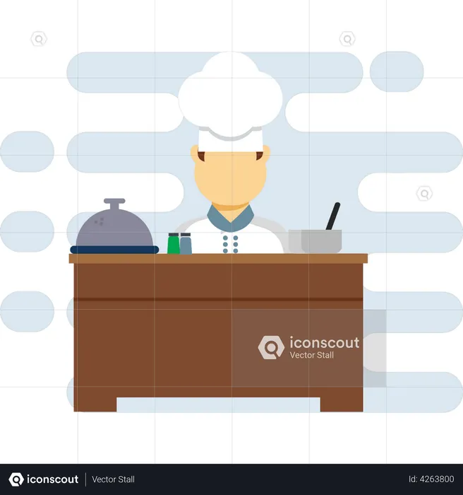 Chef at restaurant counter  Illustration