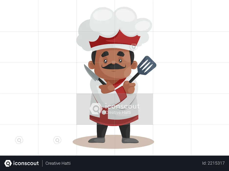 Chef avec équipement de cuisine  Illustration