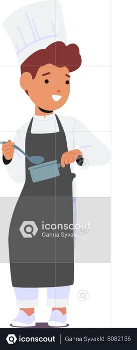 Chef Boy In Apron And Toque  Illustration