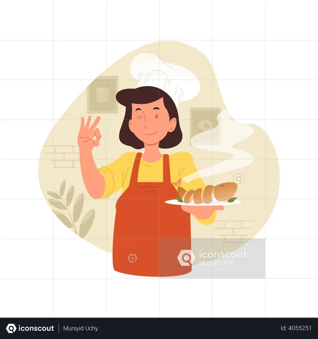 Chef brings food  Illustration