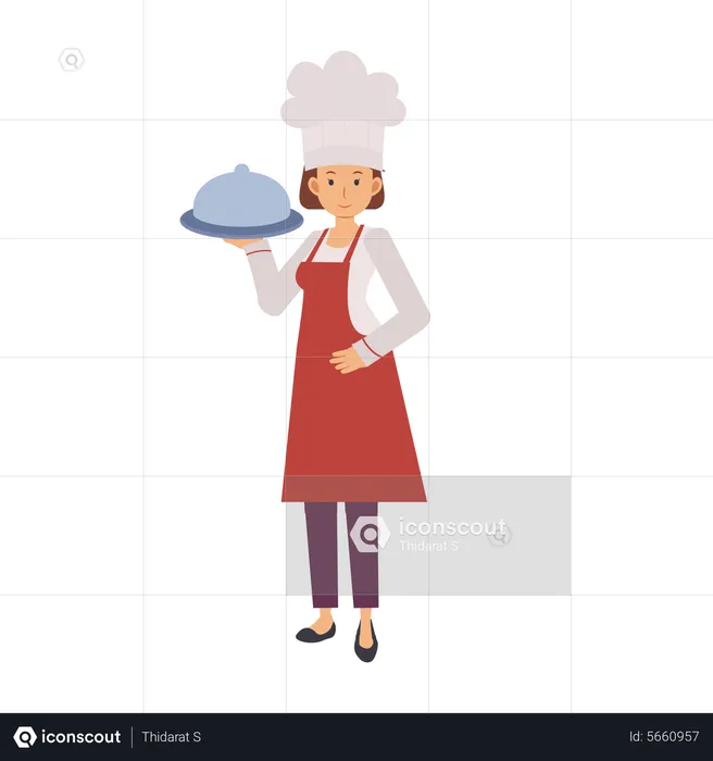 Chef femenina con campana  Ilustración