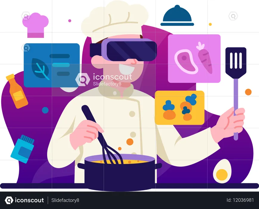 Chef cooking assisted with VR technology  Illustration