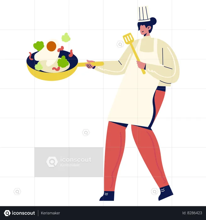 Chef Cooking Dish in Kitchen  Illustration
