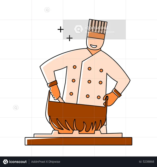 Chef cooking food on fire  Illustration