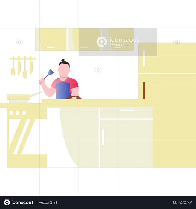 Chef cooking in kitchen  Illustration