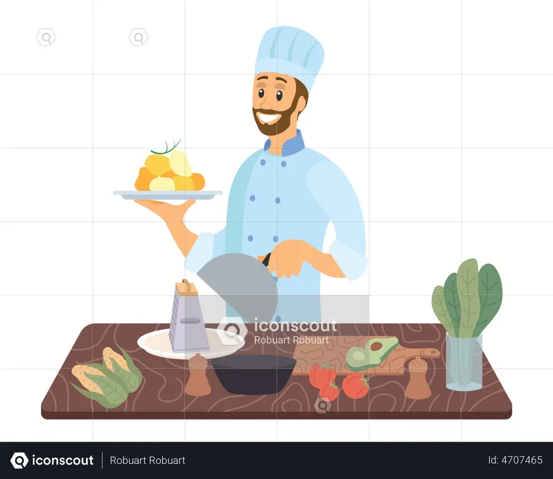 Chef Cooking in kitchen  Illustration