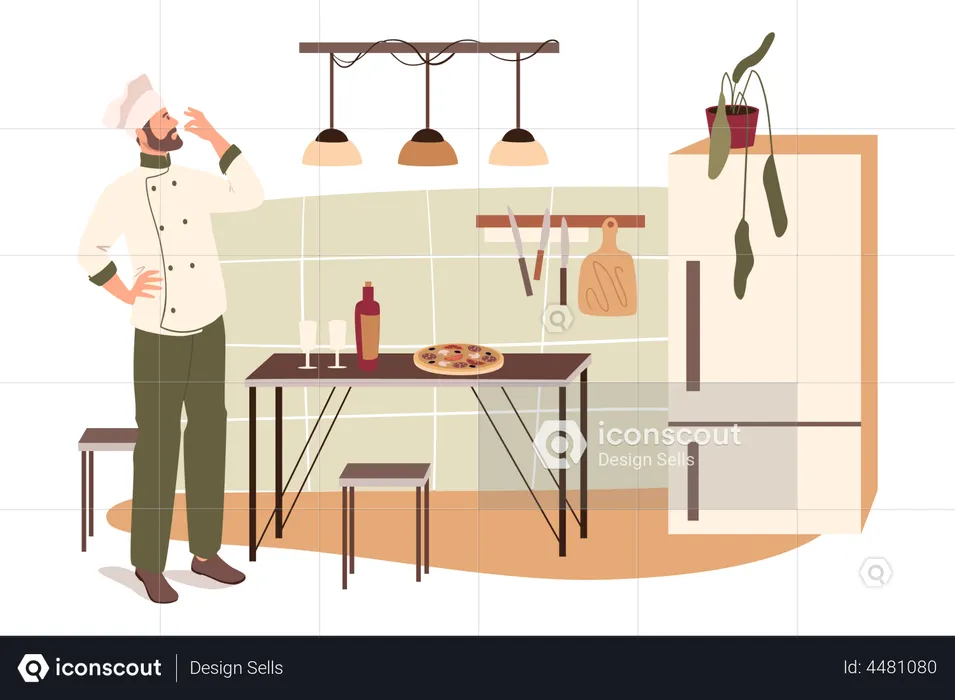 Chef Cooking Pizza  Illustration