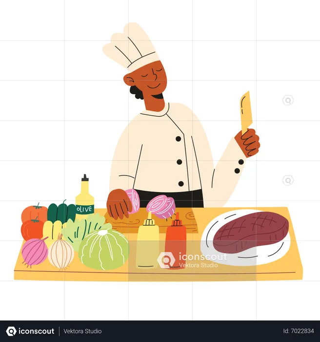 Chef cooks Hamburger  Illustration
