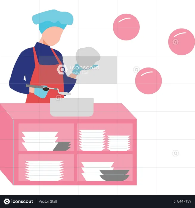 Chef cuisinier dans la cuisine  Illustration