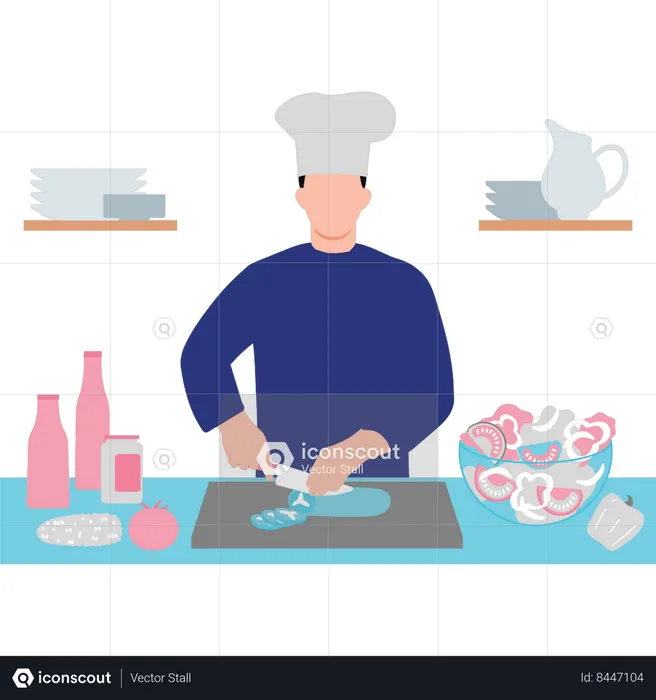 Chef cutting vegetables  Illustration
