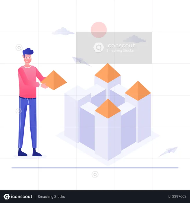 Chef de chantier travaillant sur un projet de construction  Illustration