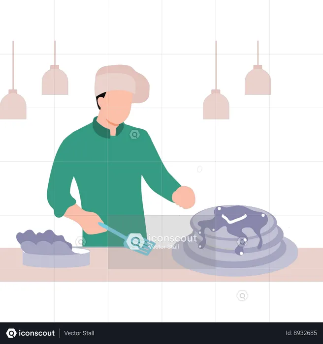 Chef está cozinhando os bolos  Ilustração