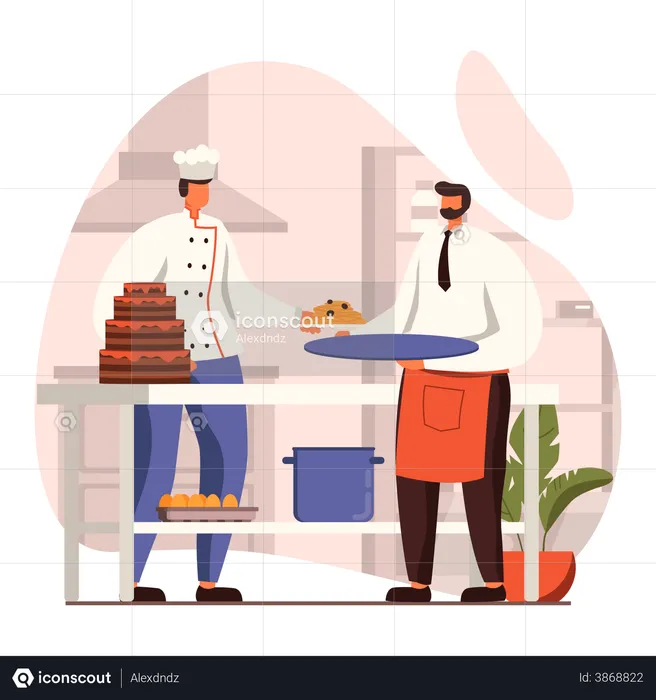 Chef fazendo bolo  Ilustração