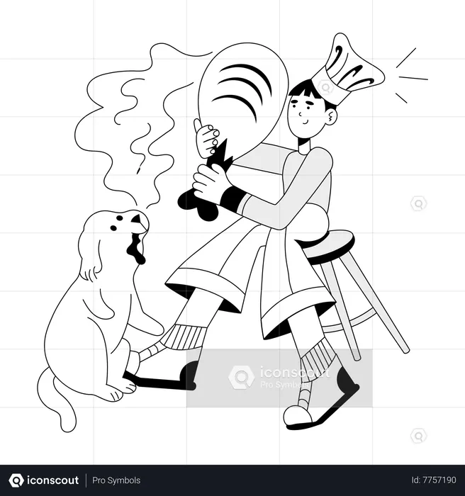 Chef Feeding Dog  Illustration