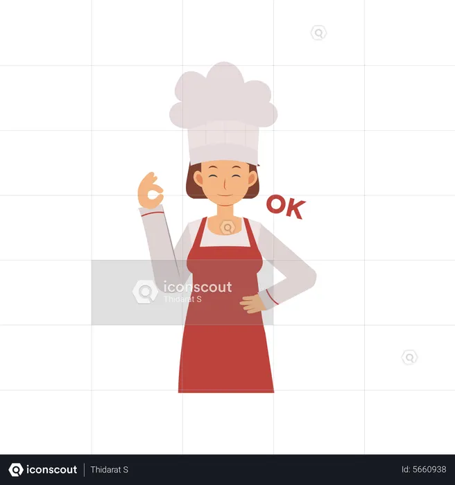 Chef feminina com gesto de mão ok  Ilustração