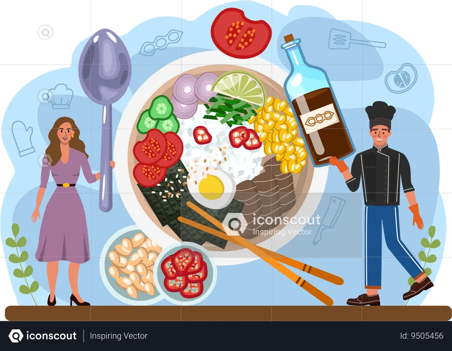 Chef following recipe guidelines  Illustration