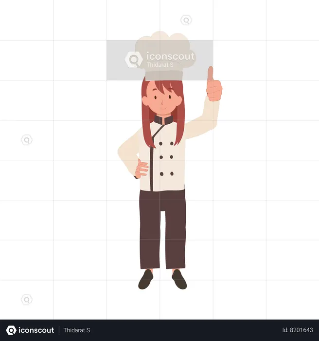 Chef garoto feliz dando sinal de aprovação  Ilustração