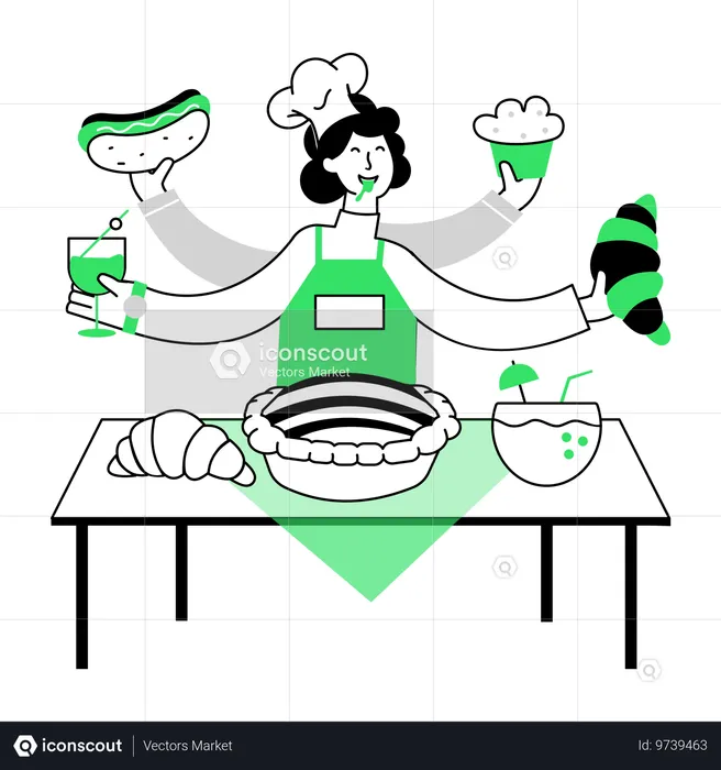 Chef having multiple food making Skills  Illustration