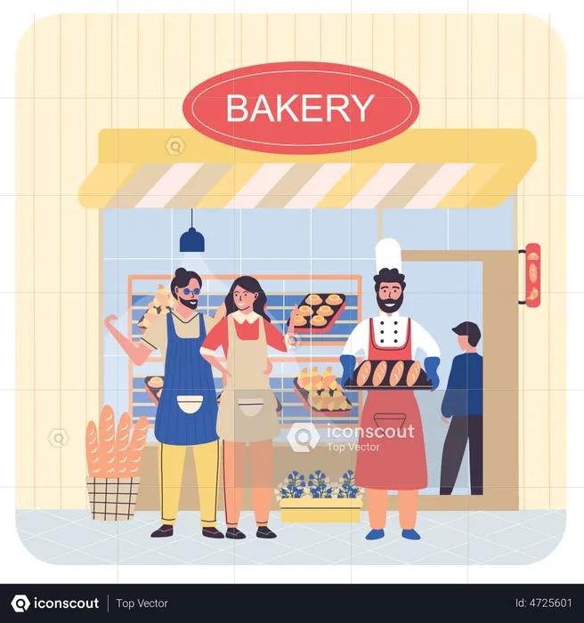 Chef holding bread at Bakery Store  Illustration