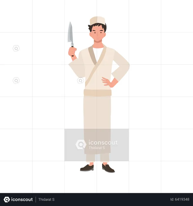 Chef holding knife  Illustration