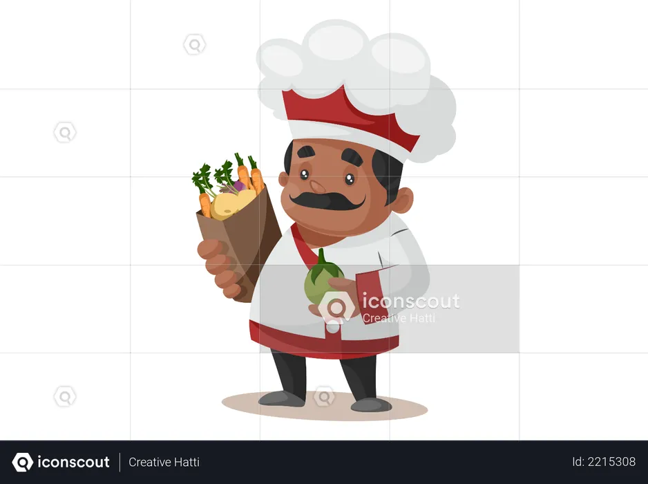 Chef holding vegetables bag  Illustration
