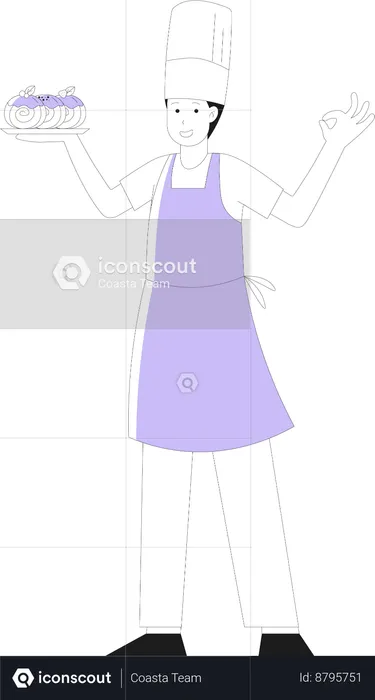 Chef masculino segurando pastelaria  Ilustração
