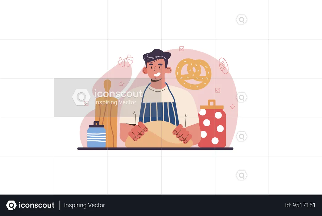 Chef in uniform baking bread  Illustration