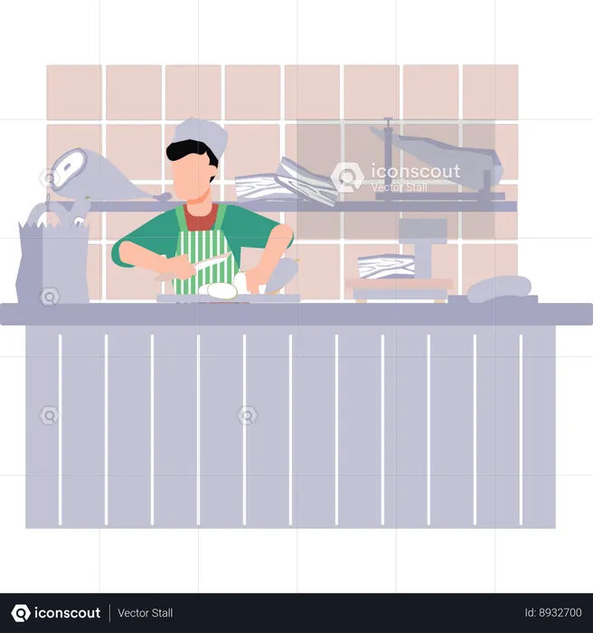 Chef is chopping vegetables in the kitchen  Illustration