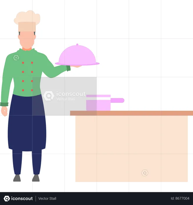 Chef is holding the dish  Illustration