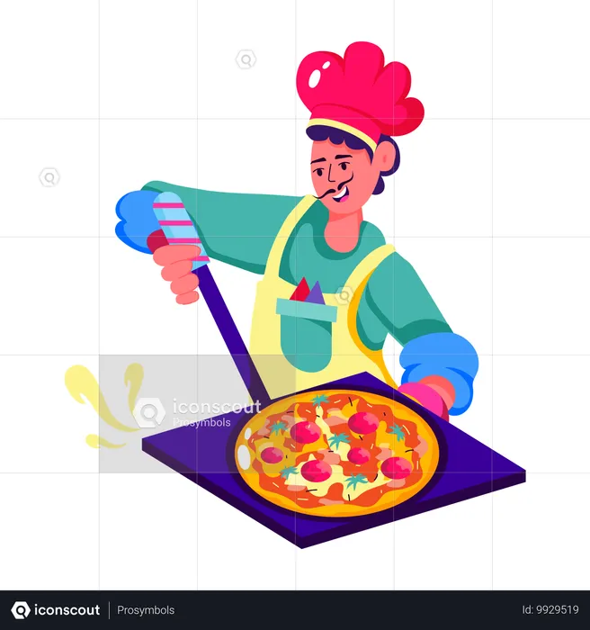 Chef italiano cocinando pizza  Ilustración