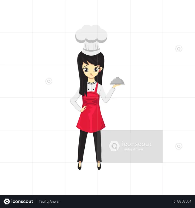 Femme chef italienne tenant un plat  Illustration