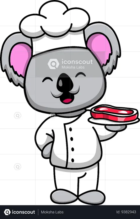 Chef Koala Holding Beef Steak  Illustration