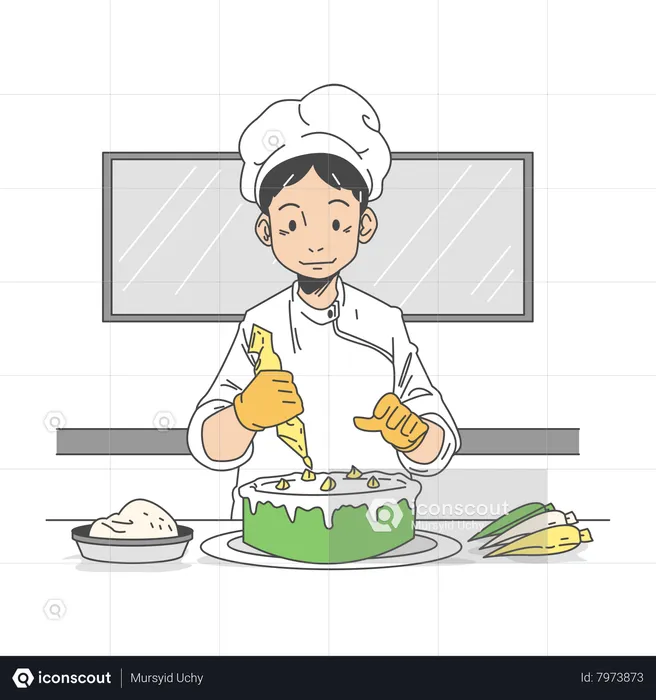 Chef Layering the cake  Illustration