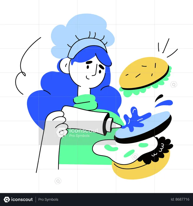 Chef making burger  Illustration