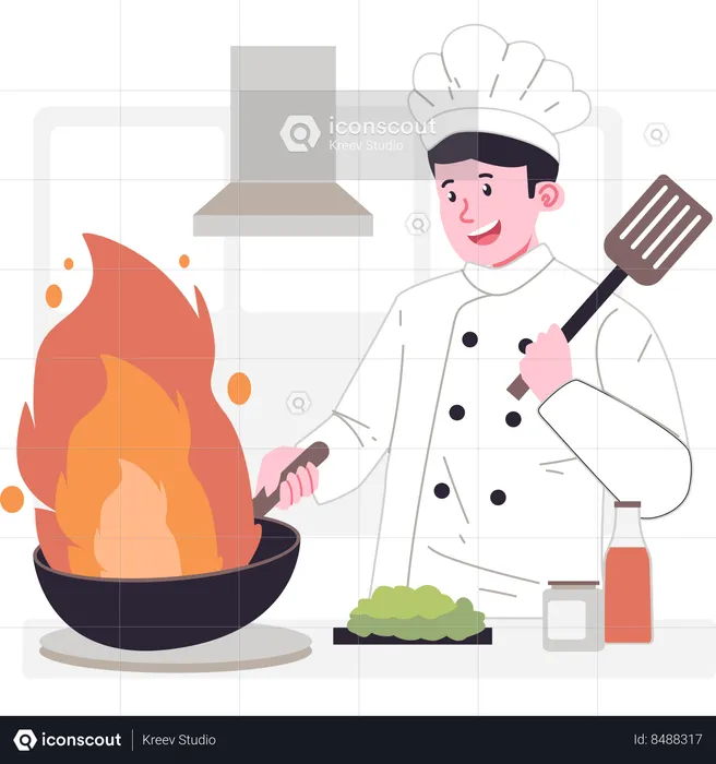 Chef making food in kitchen  Illustration