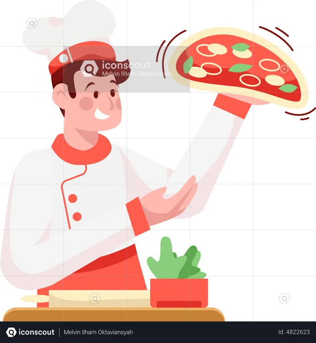 Chef Making Pizza  Illustration