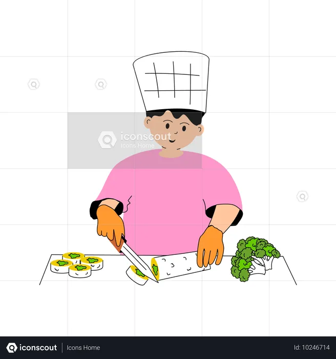 Chef masculino cortando sushi  Ilustración