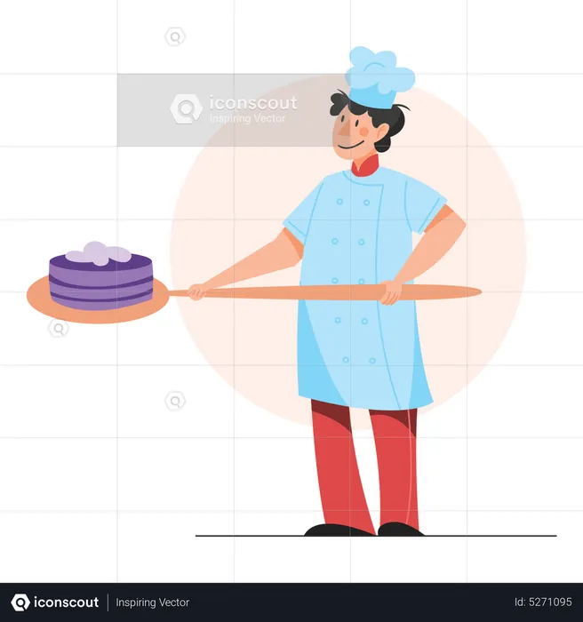 Chef masculino sosteniendo pastel  Ilustración