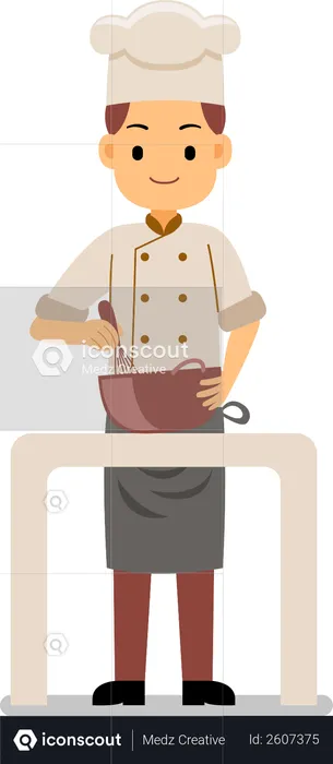 Chef mixing ingredients preparing dough in the bowl  Illustration