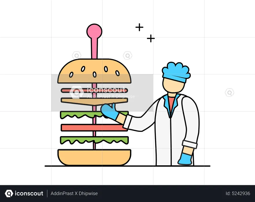 Chef mostrando hambúrguer  Ilustração