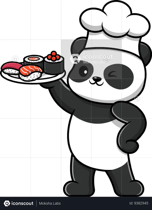 Chef Panda Holding Sushi  Illustration