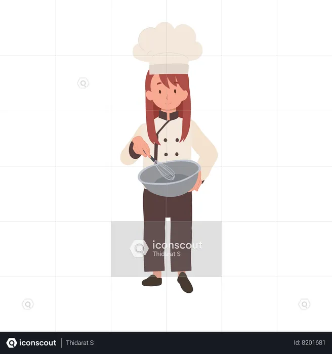 Pequeno chef bonitinho com avental e tigela  Ilustração